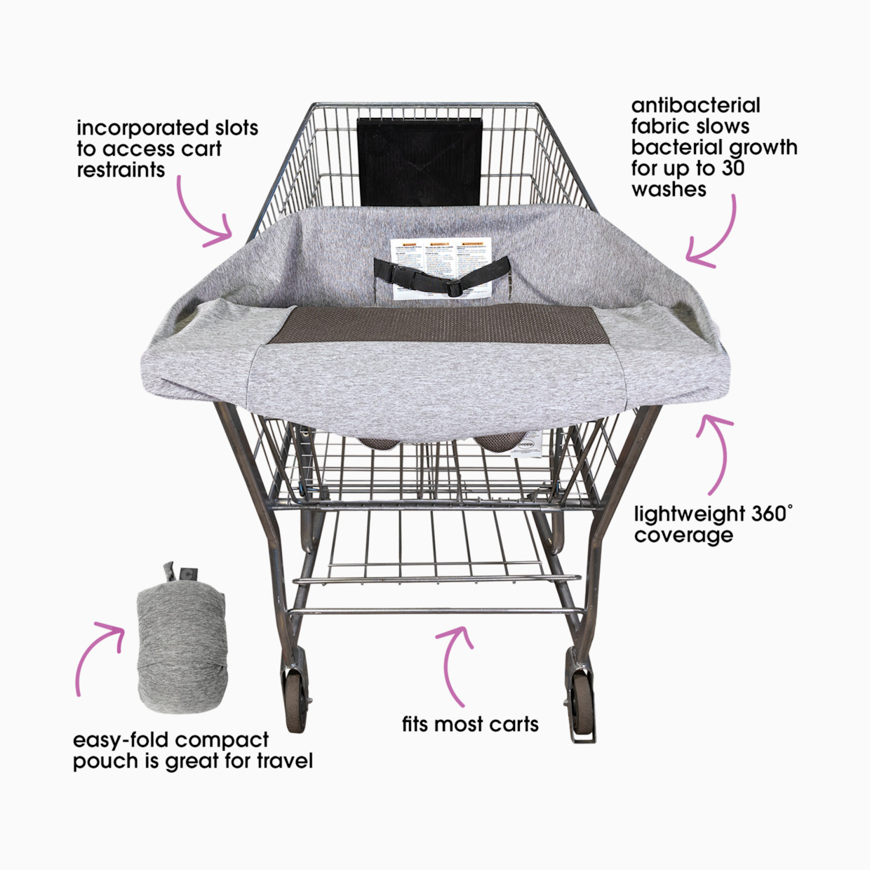 Boppy Antibacterial Shopping Cart Cover - Gray Heathered.