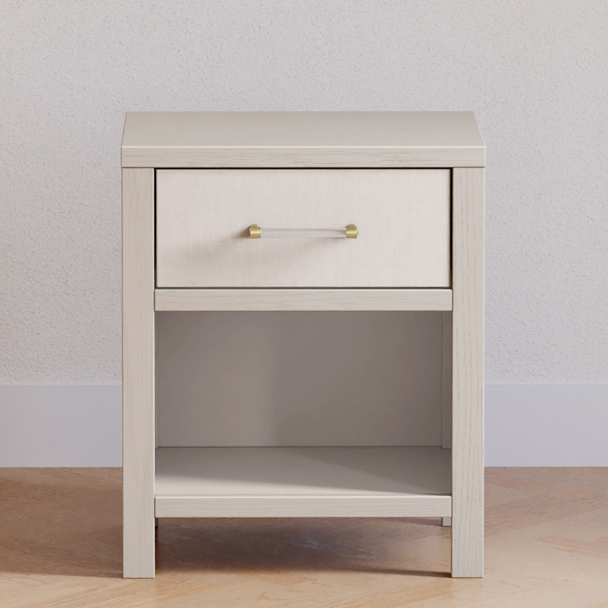 Namesake Eloise Assembled Nightstand - White Driftwood And Performance Pearl Eco-Weave.