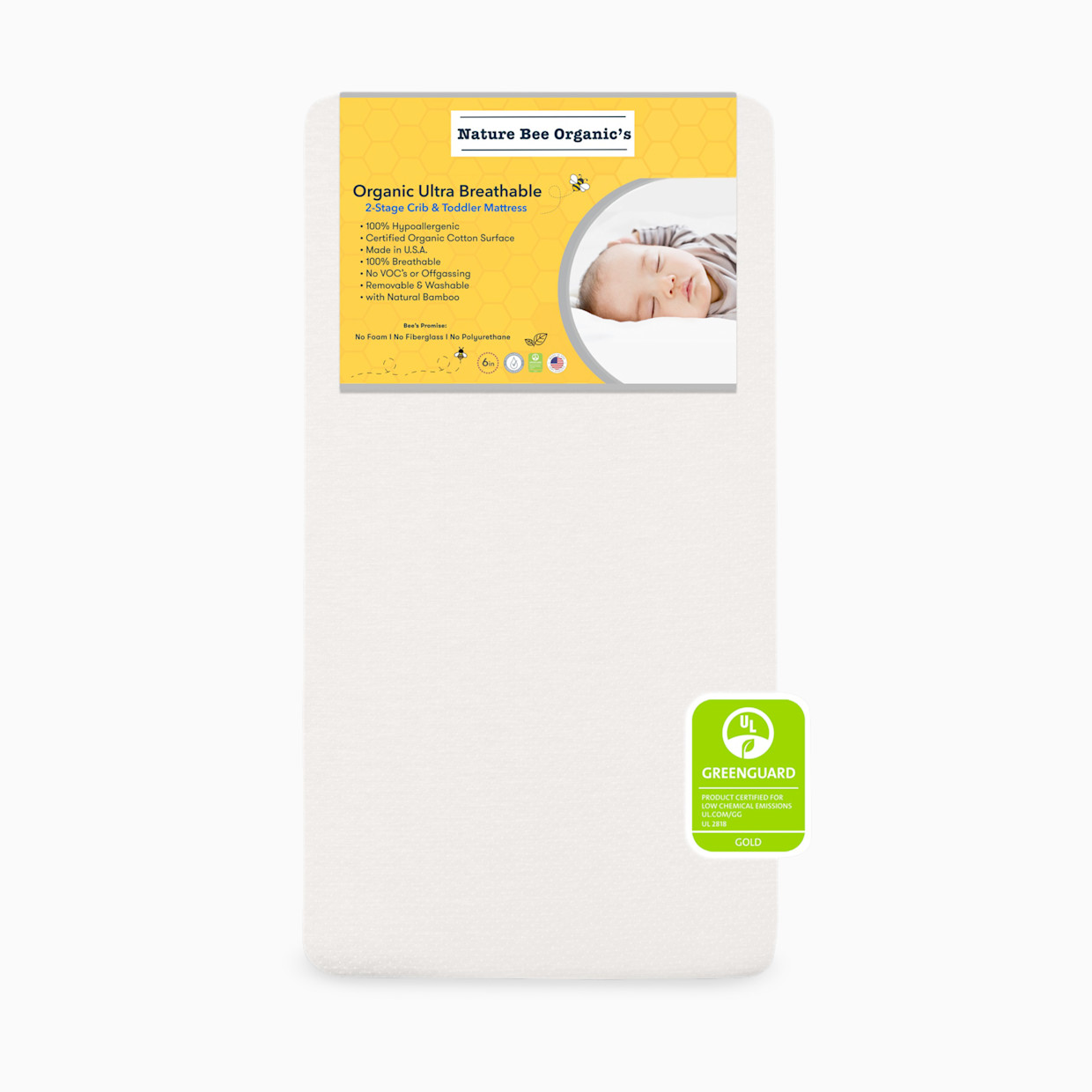 Nature Bee Organic's Ultra Breathable 2-Stage Crib & Toddler Mattress - Organic White, Crib Mattress.