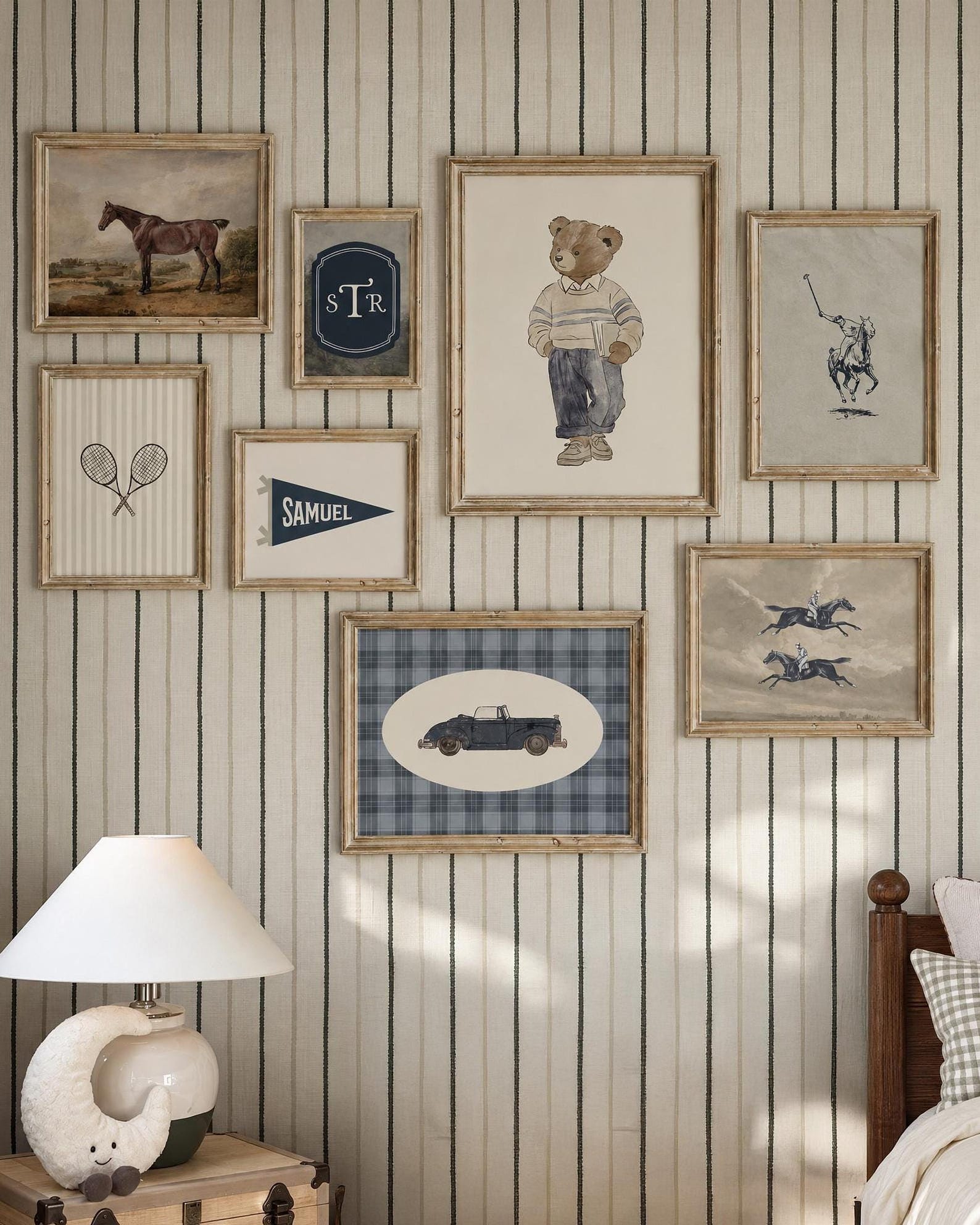 Nursery Gallery Wall, 8-Piece Personalized Teddy Bear Art Set.
