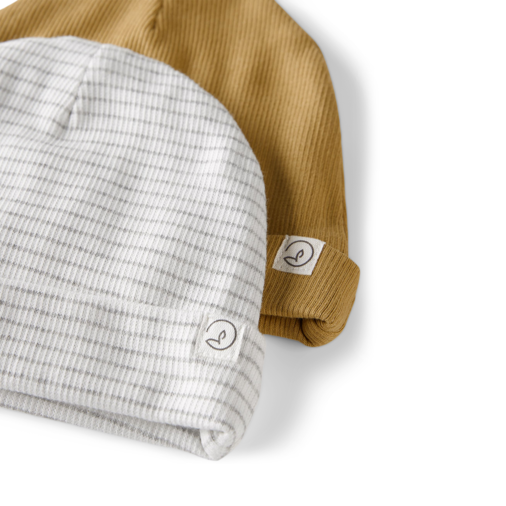 Carter's Little Planet 2-Pack Organic Cotton Rib Caps - Ochre, Heather Grey Stripe, 0-3 M.