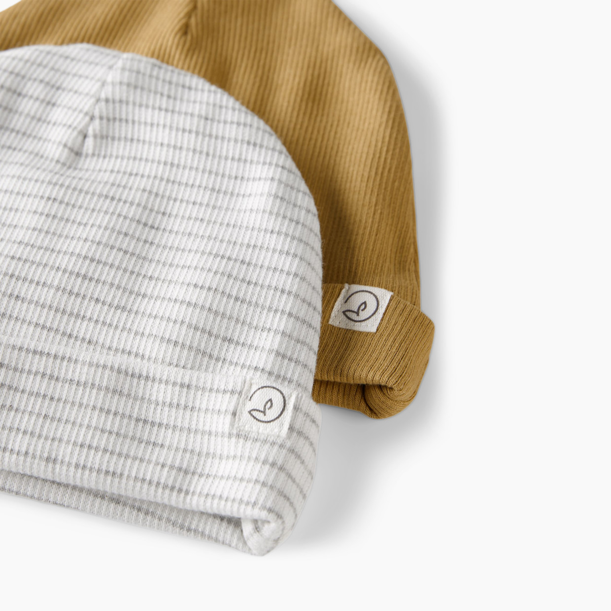Carter's Little Planet 2-Pack Organic Cotton Rib Caps - Ochre, Heather Grey Stripe, 0-3 M.