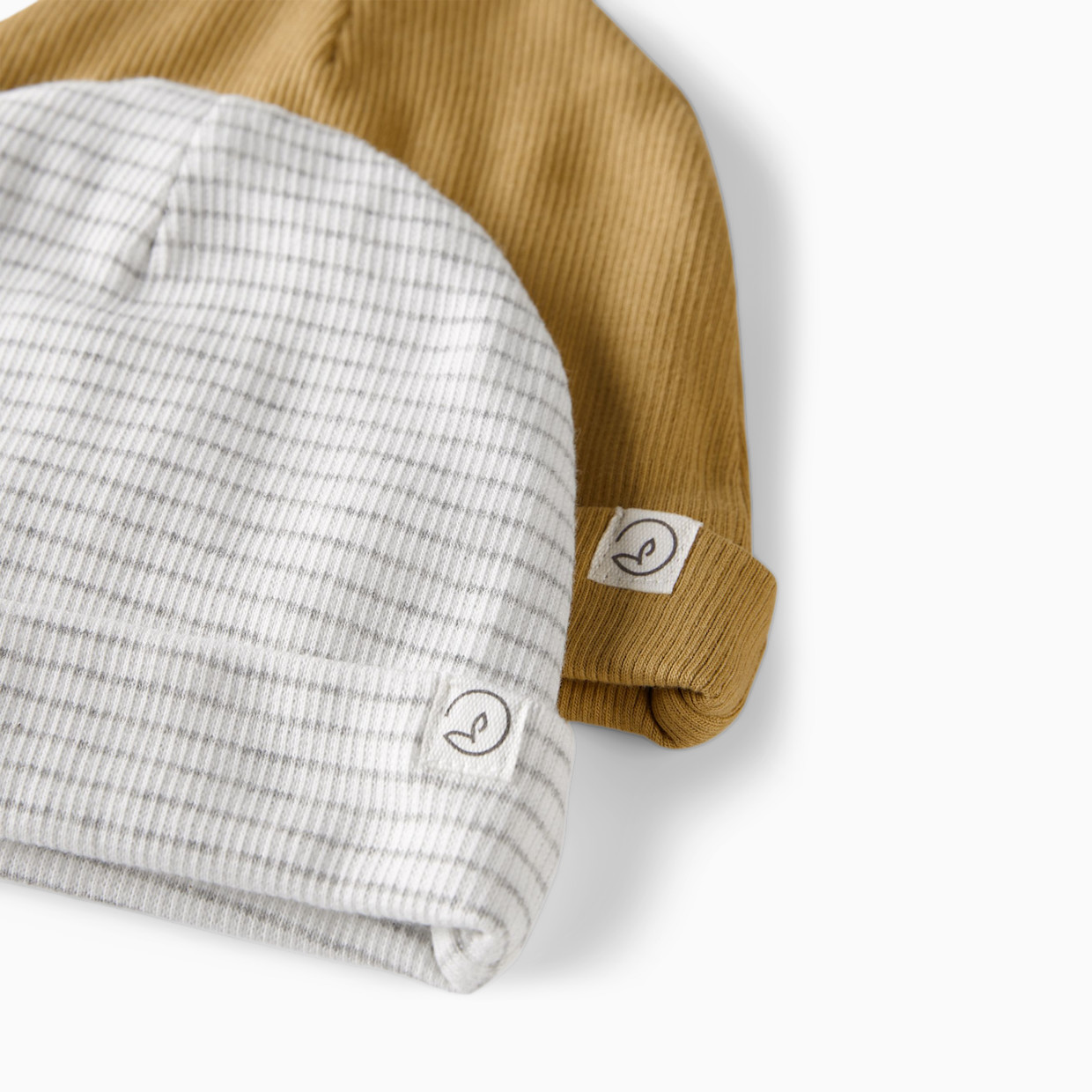Carter's Little Planet 2-Pack Organic Cotton Rib Caps - Ochre, Heather Grey Stripe, 0-3 M.