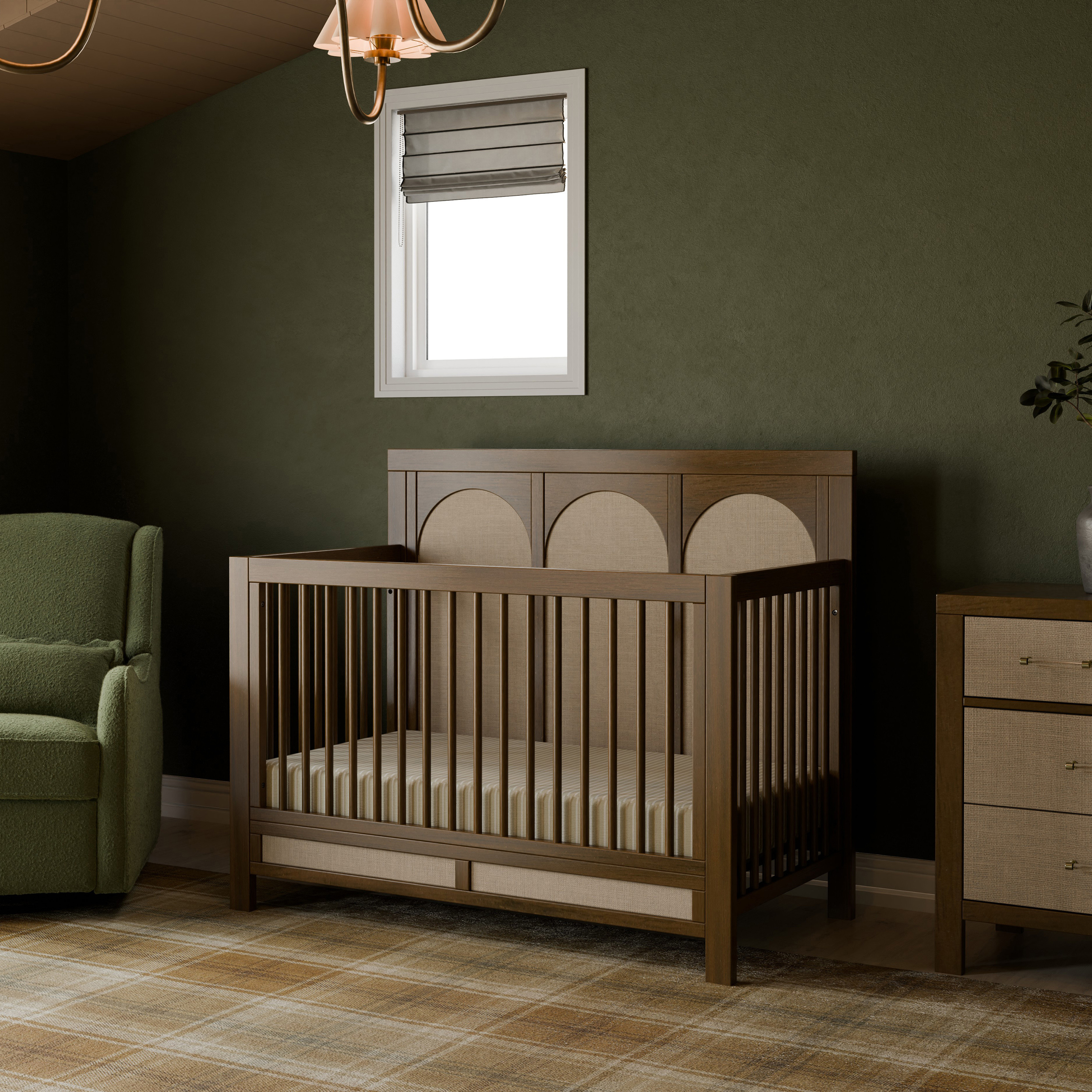 Namesake Eloise 4-in-1 Convertible Crib - Natural Walnut & Performance Sand Eco-Weave.