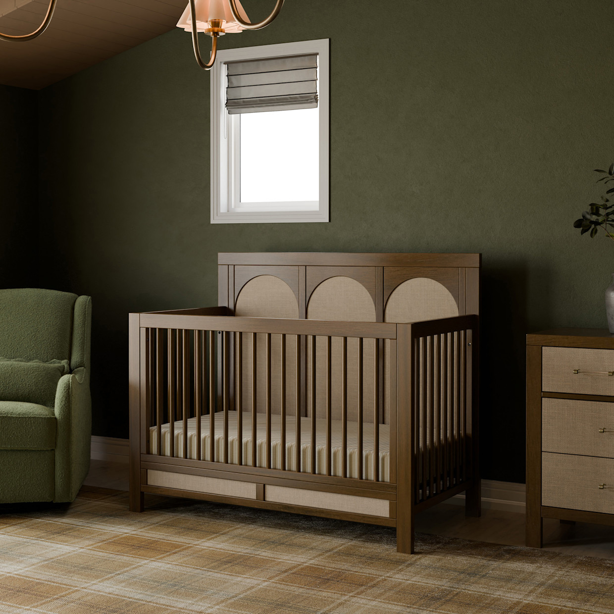 Namesake Eloise 4-in-1 Convertible Crib - Natural Walnut & Performance Sand Eco-Weave.