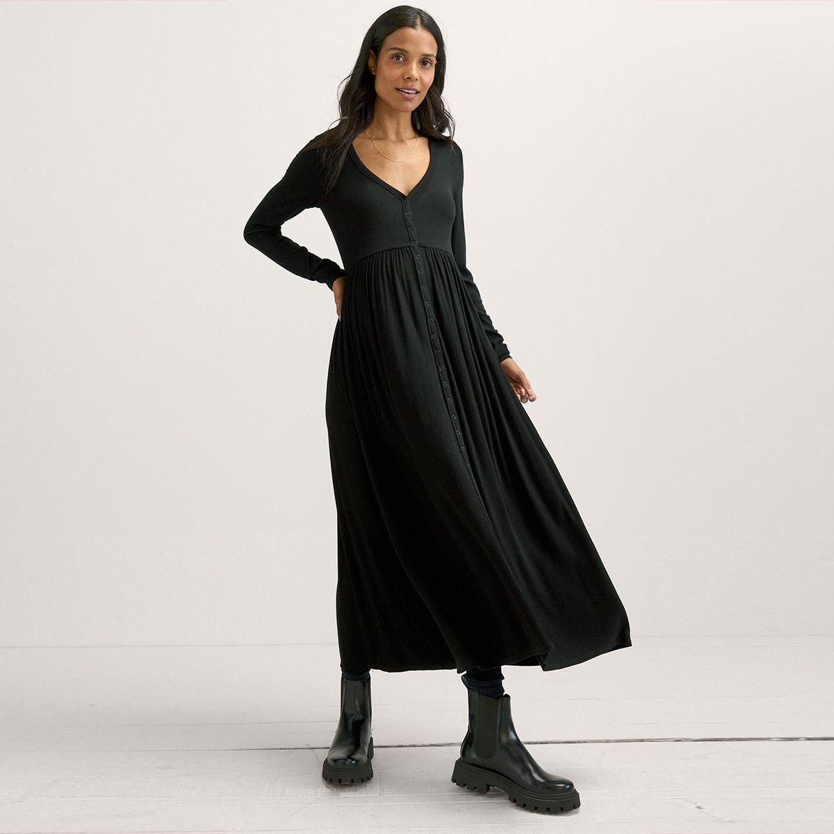 Hatch Collection The Softest Rib Nursing Dress - Black, 0.