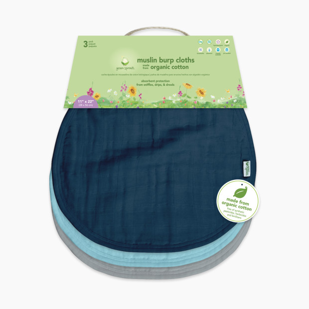 GREEN SPROUTS Muslin Burp Cloths (3 Pack) - Blue Set.