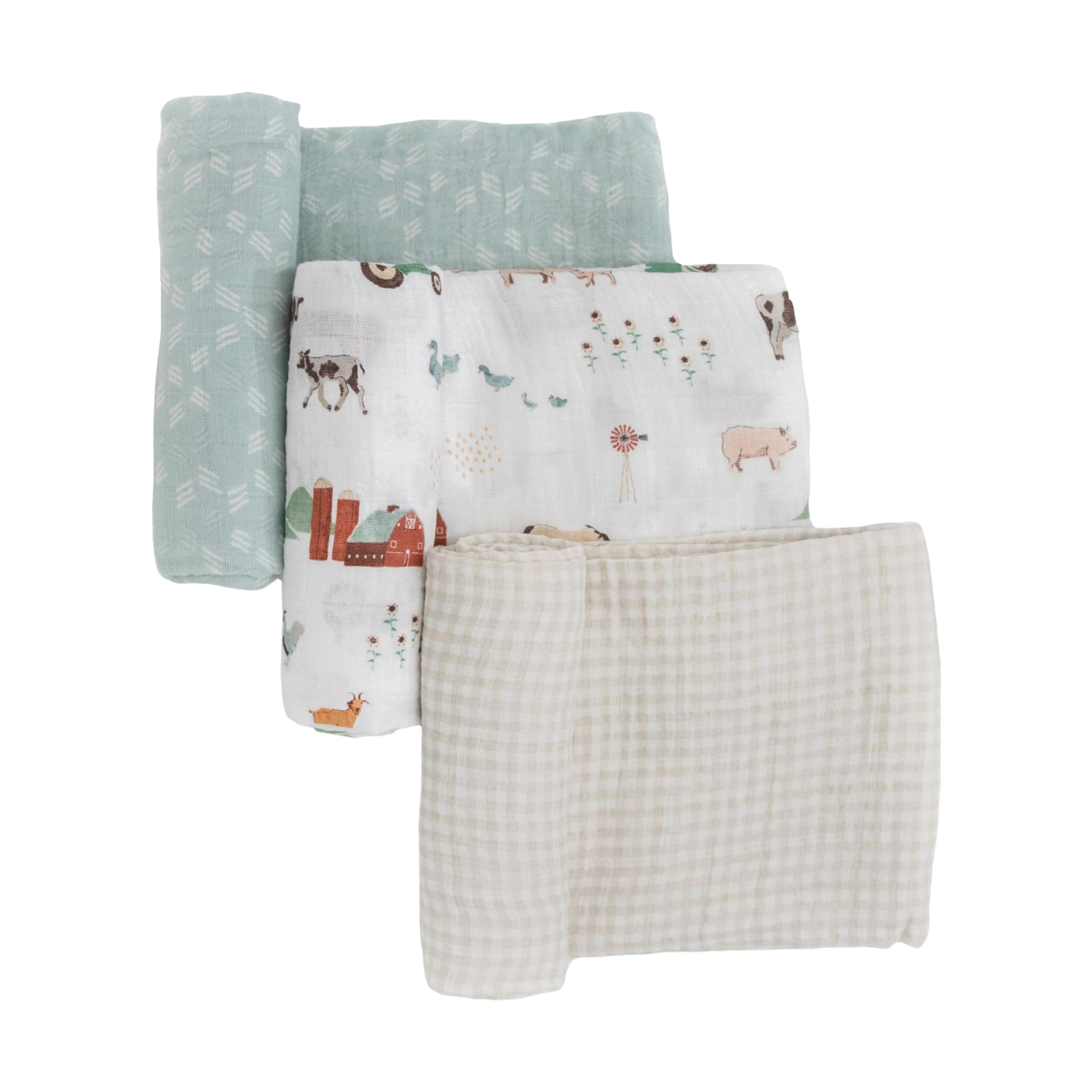 Little Unicorn Cotton Muslin Swaddle Blanket 3 Pack Farmyard