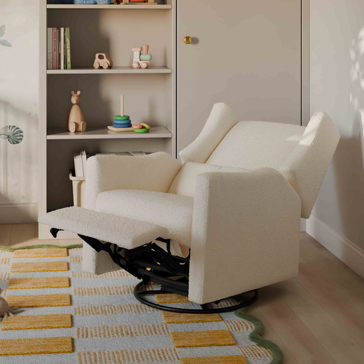 babyletto Kiwi Manual Recliner and Swivel Glider - Performance Ivory Boucle.
