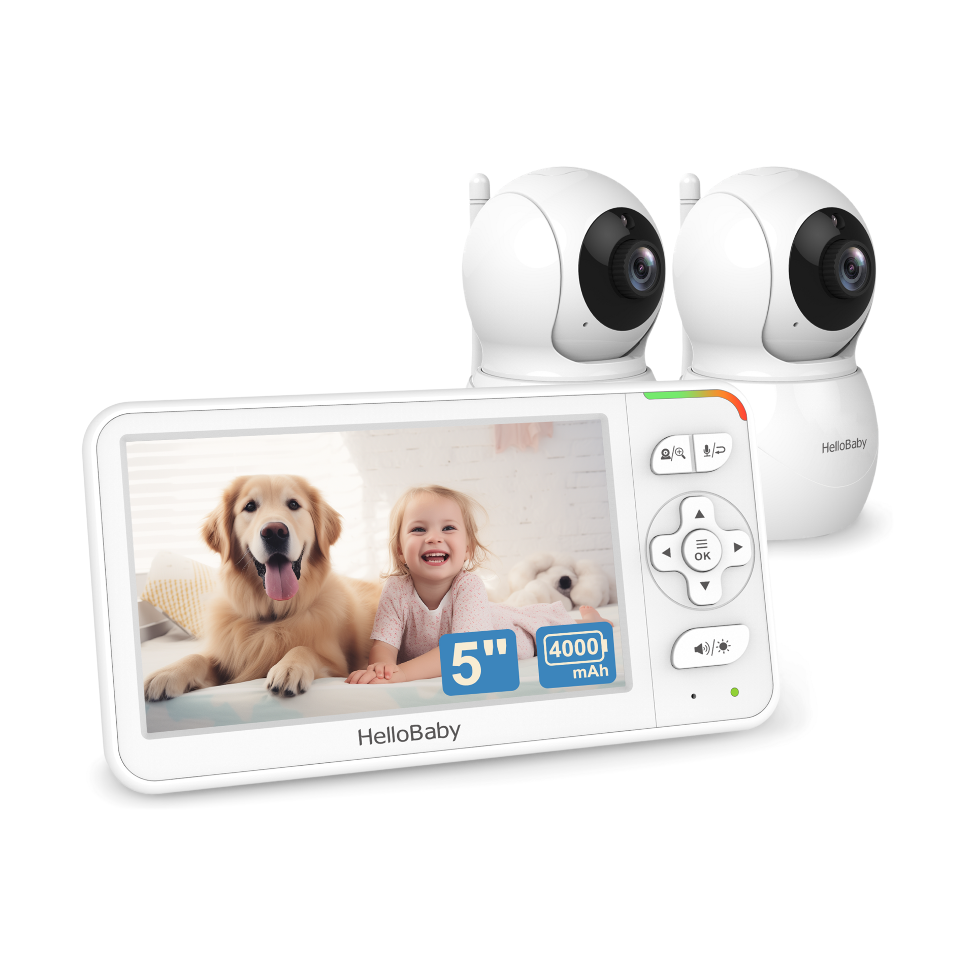 HelloBaby 5.0" IPS LCD Digital Wireless Video Baby Monitor with 2 Cameras.