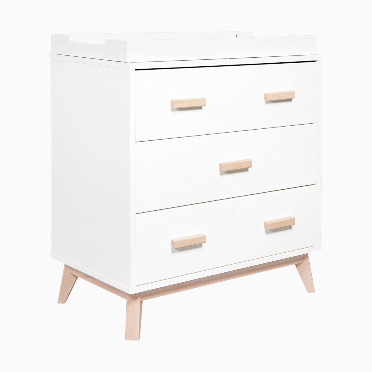 babyletto Scoot 3-Drawer Changer Dresser with Removable Changing Tray - White / Washed Natural.