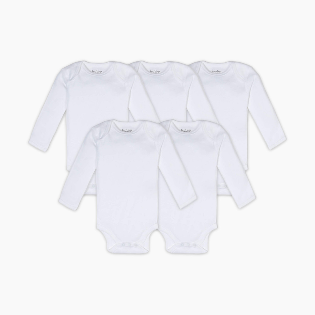 Burt's Bees Baby Organic Long Sleeve Bodysuit (5 Pack) - Cloud, 0-3 Months.