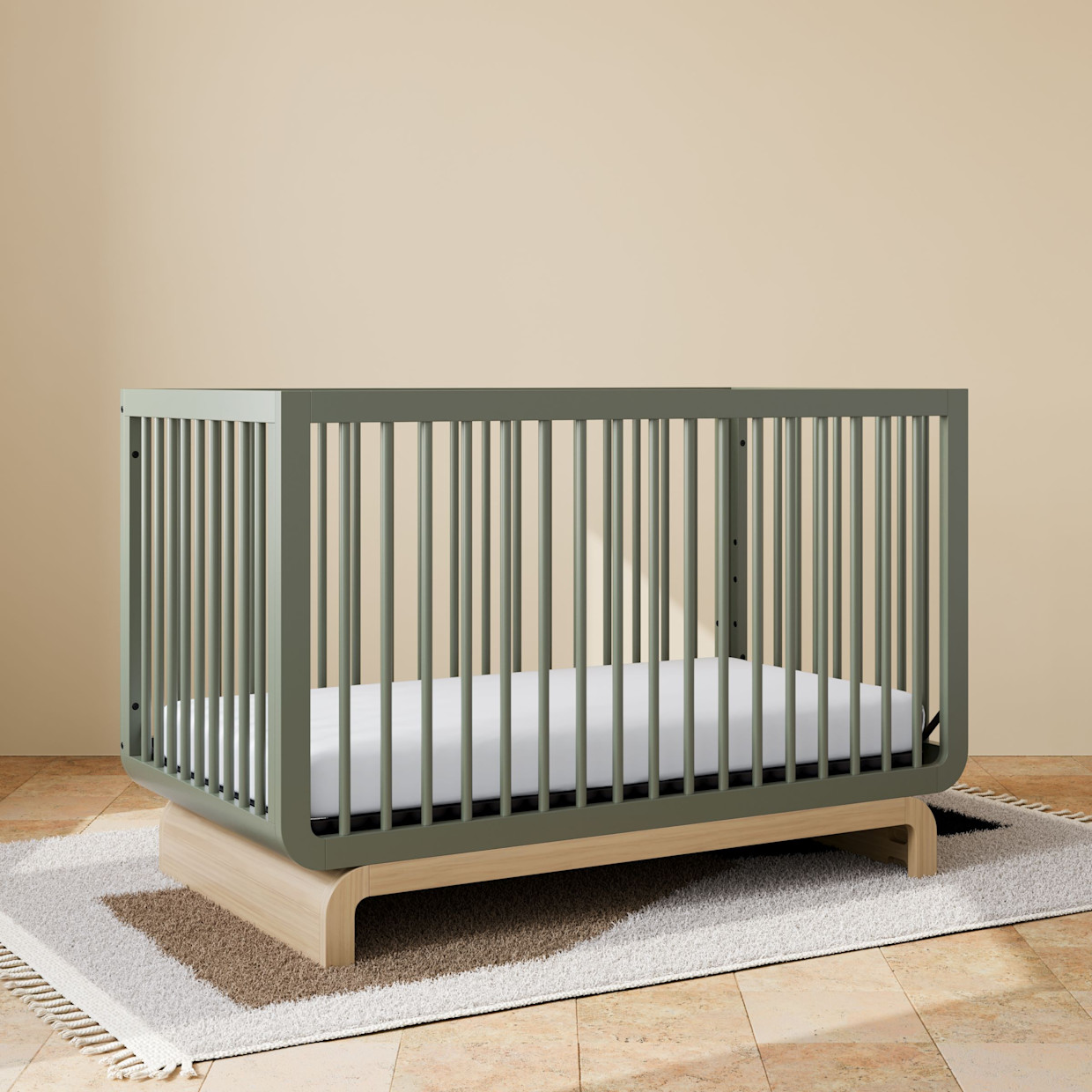 Storkcraft Santorini Deluxe 5-in-1 Convertible Crib - Olive With Driftwood.
