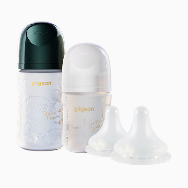 Pigeon Glass Bottle With Silicone Coating Pearl Gift Set.