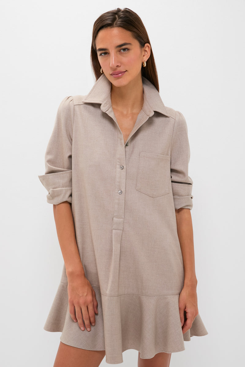 Taupe Brushed Wool Callahan Shirt Dress.