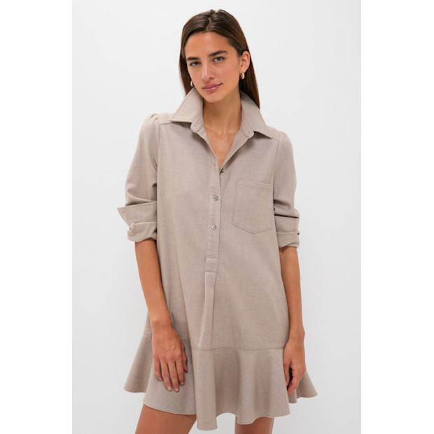 Taupe Brushed Wool Callahan Shirt Dress.