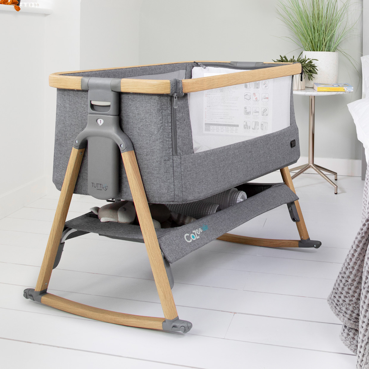 Tutti Bambini CoZee Air Bedside Crib - Oak/Charcoal.