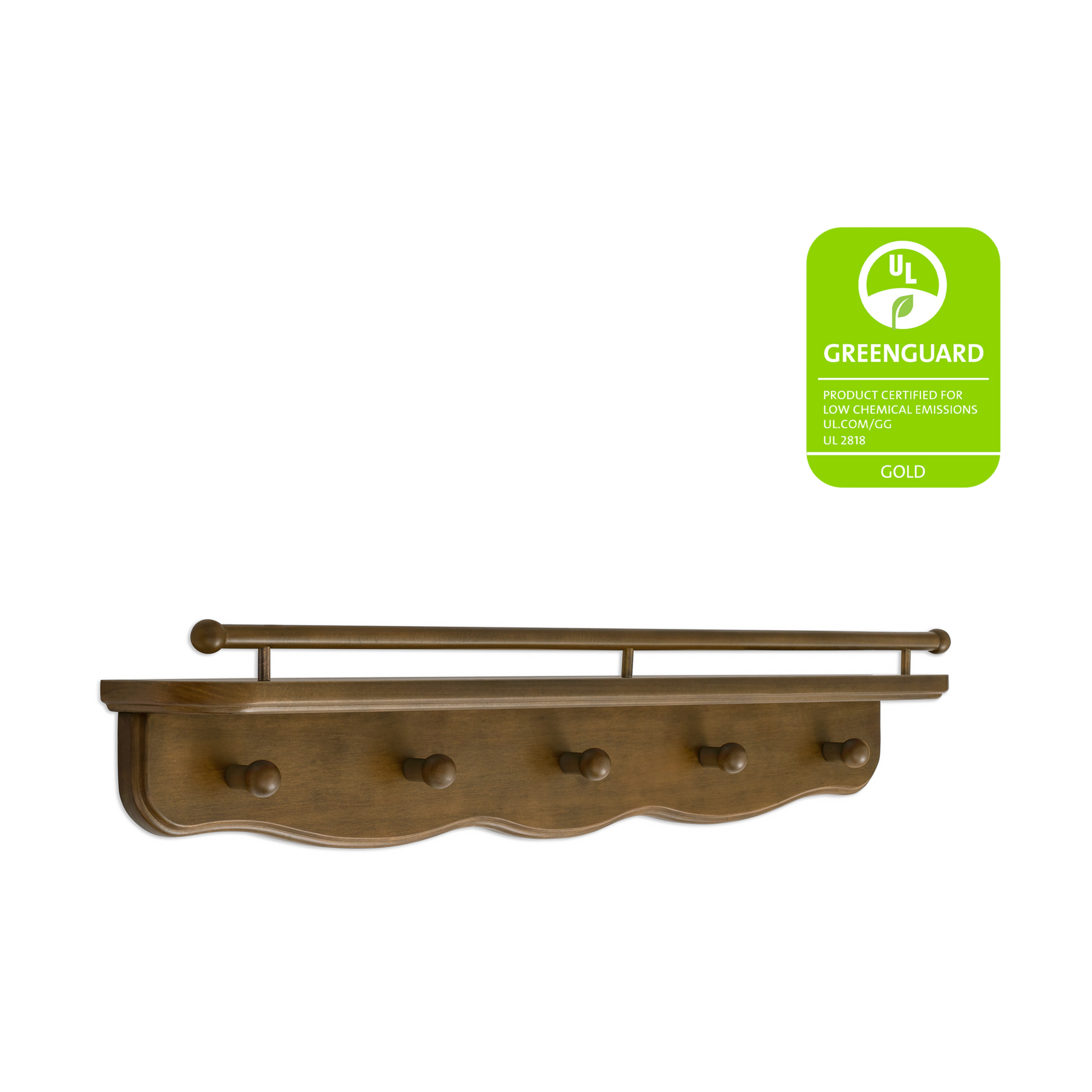 Namesake Liberty 31" Wall Shelf with Hooks - Natural Walnut, Contemporary.