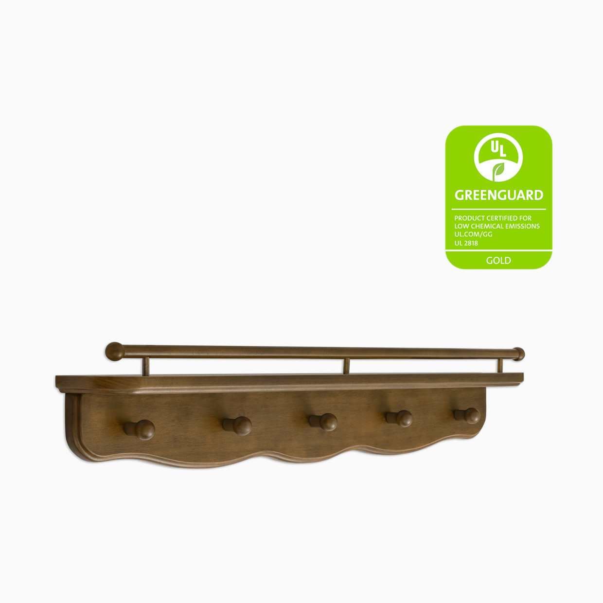 Namesake Liberty 31" Wall Shelf with Hooks - Natural Walnut, Contemporary.