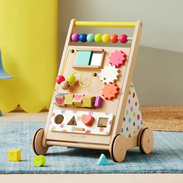 Tiny Land Premium Natural Wooden Activity Walker.