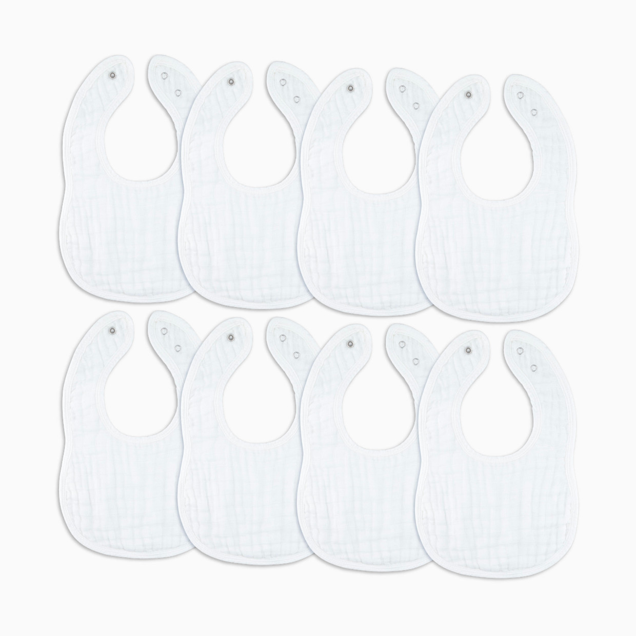 Comfy Cubs Muslin Bibs with Adjustable Snaps (8 Pack) - White, 8.
