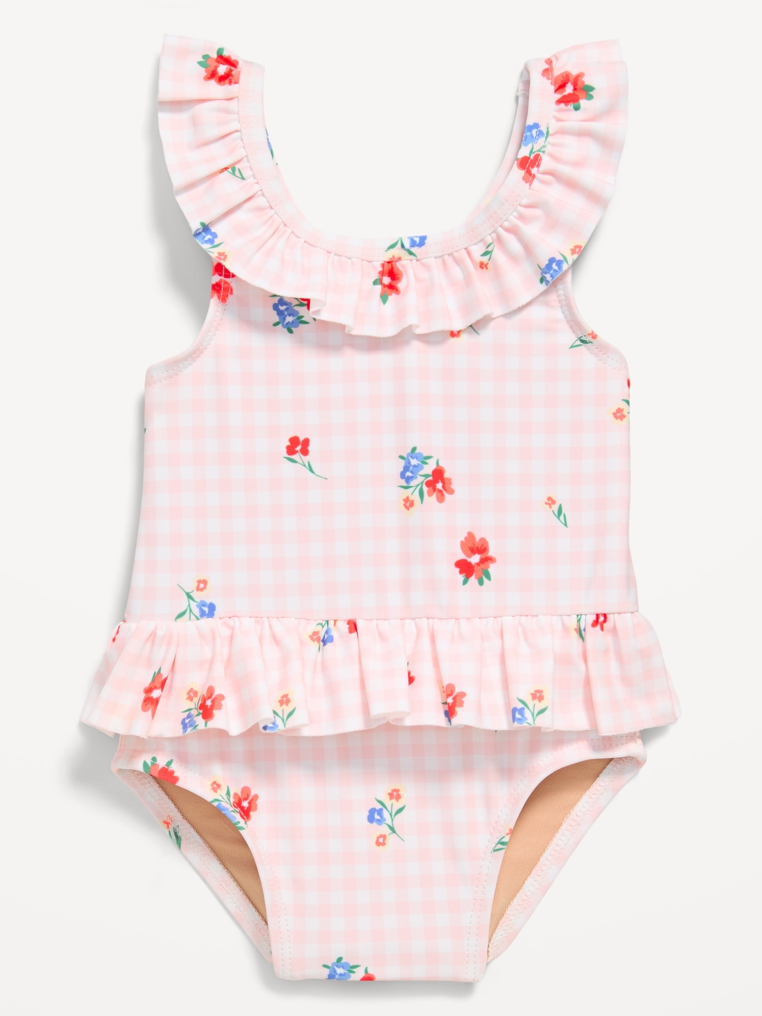 Printed Ruffle-Trim One-Piece Swimsuit.
