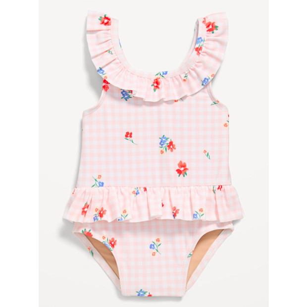 Printed Ruffle-Trim One-Piece Swimsuit.