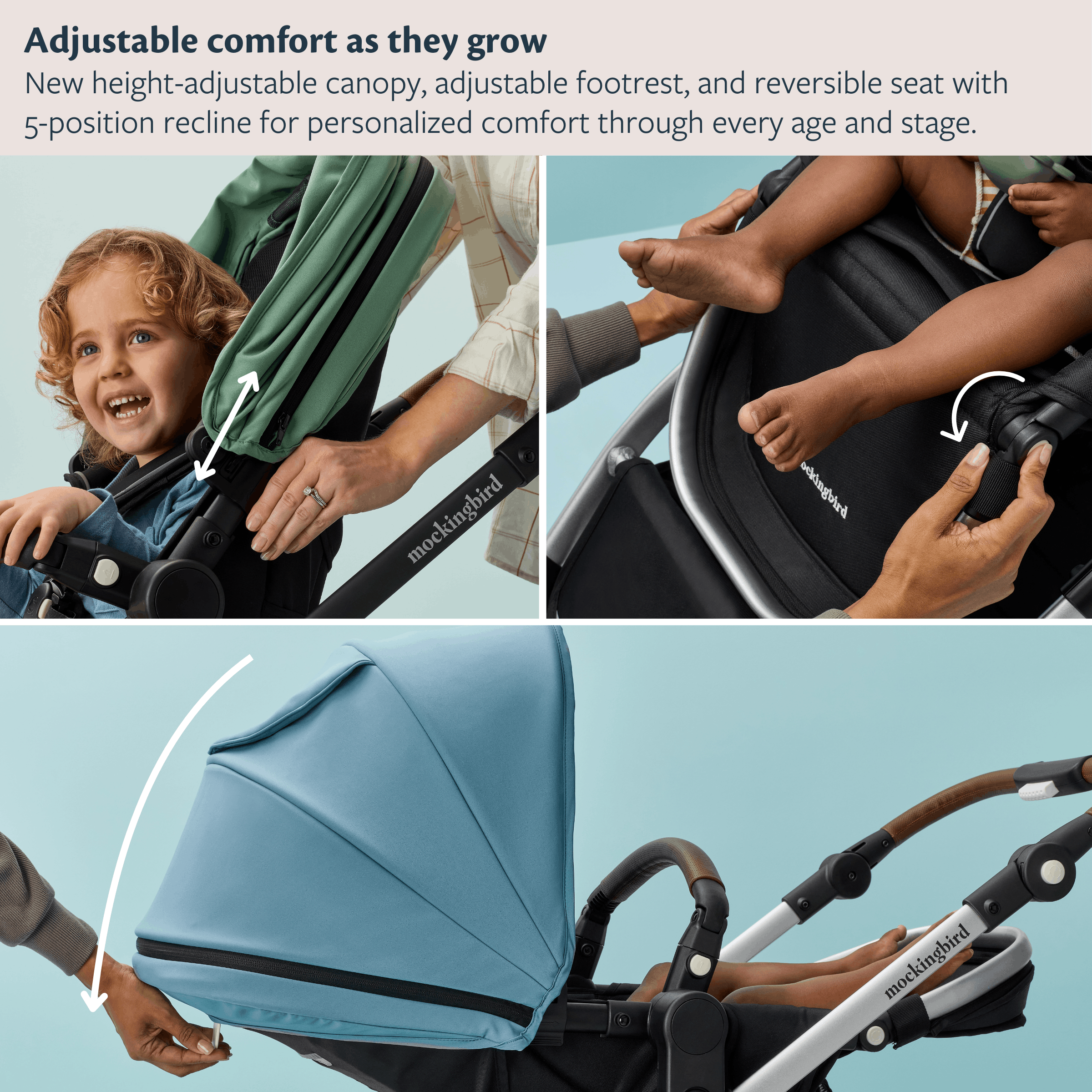 Mockingbird Single-to-Double Stroller 3.0 - Sea.