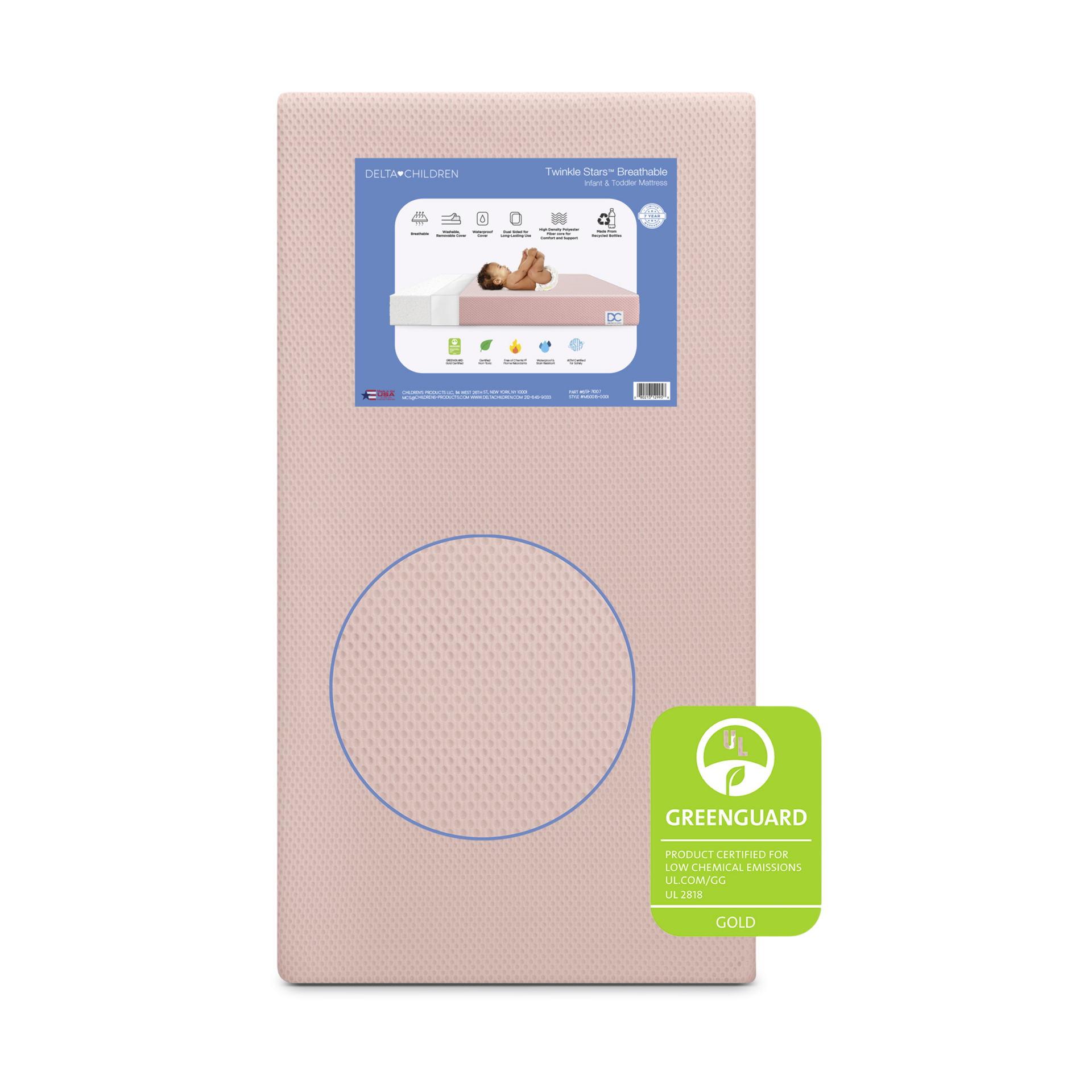 Delta Children Twinkle Stars Breathable Crib and Toddler Mattress with Removable Cover.