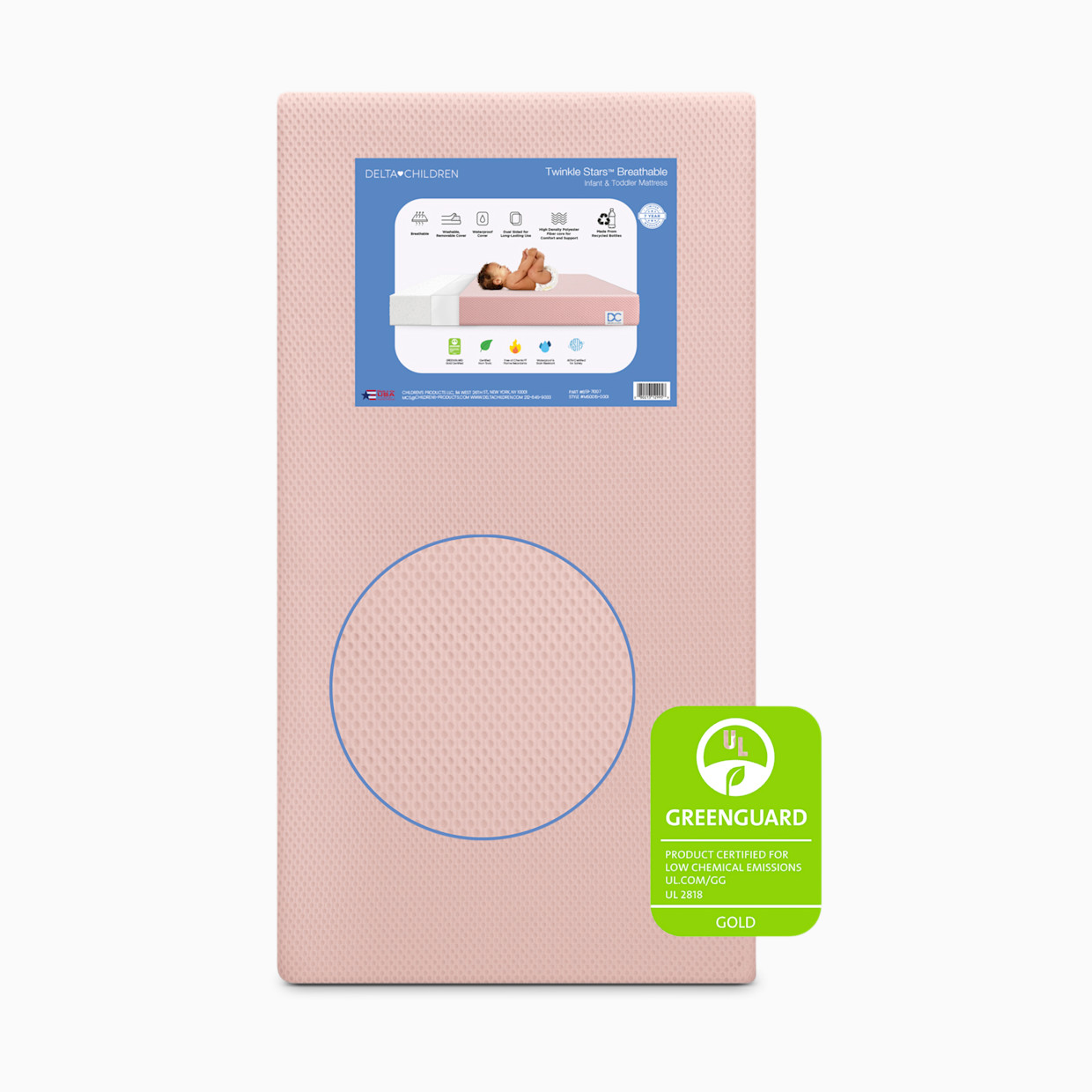 Delta Children Twinkle Stars Breathable Crib and Toddler Mattress with Removable Cover - Pink.