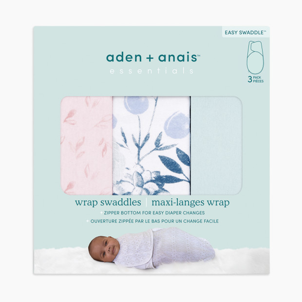 Aden + Anais Essentials Cotton Wrap Swaddles (3 Pack) - Flowers Bloom, 0-3 Months, 3.
