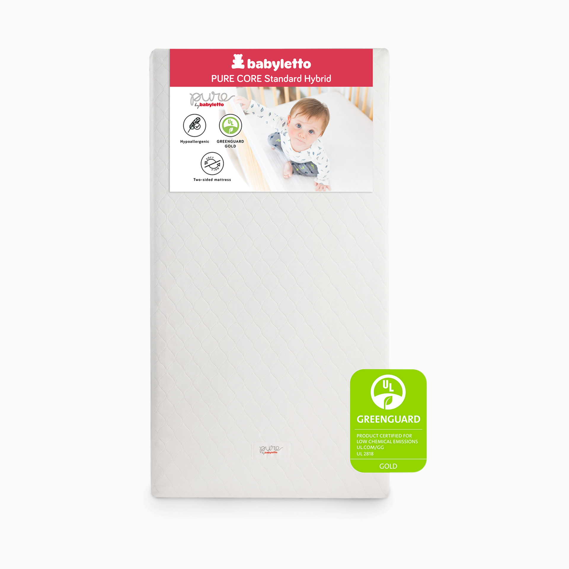 Packaging box for the babyletto Pure Core mattress bundle.