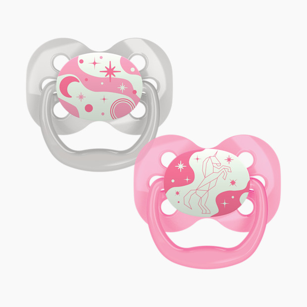 Dr. Brown's Advantage Pacifiers Glow-in-The-Dark - Pink, 2, Stage 1.