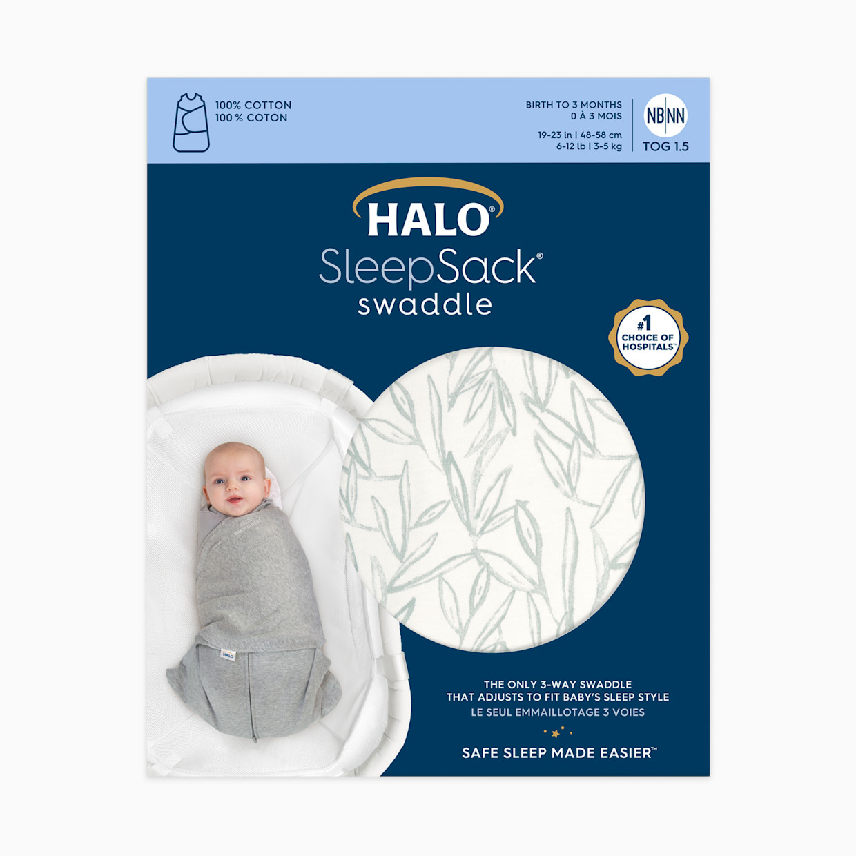 Halo SleepSack Swaddle Cotton - Leaves, Newborn.