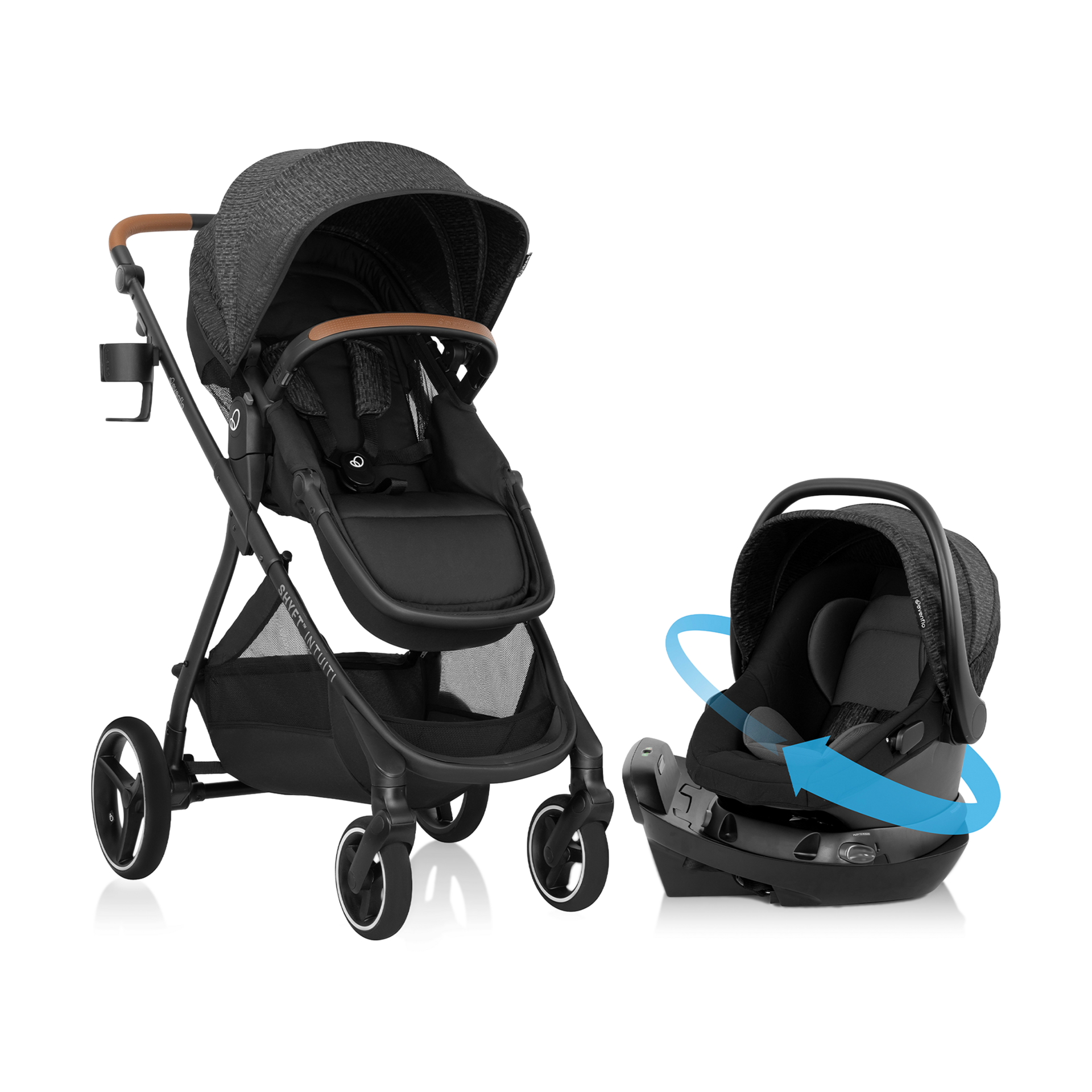 Evenflo Shyft Intuiti Travel System with Revolve180 LiteMax NXT Rotational Infant Car Seat.
