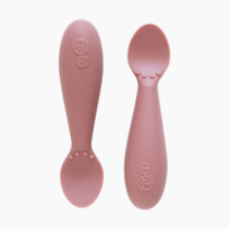ezpz Tiny Spoon (2 Pack in Blush) - 100% Silicone Baby Spoon for Baby Led Weaning + Purees - 6 Months + - Designed by a Pediatric Feeding Specialist - Baby Essentials & Baby Gifts