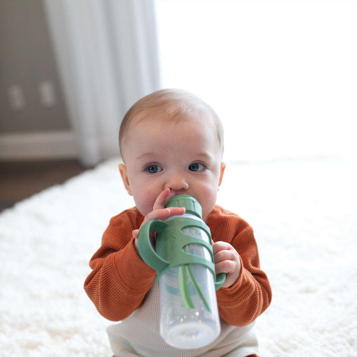 Dr. Brown's Narrow Sippy Spout Bottle with Silicone Handles - Green & Gray.
