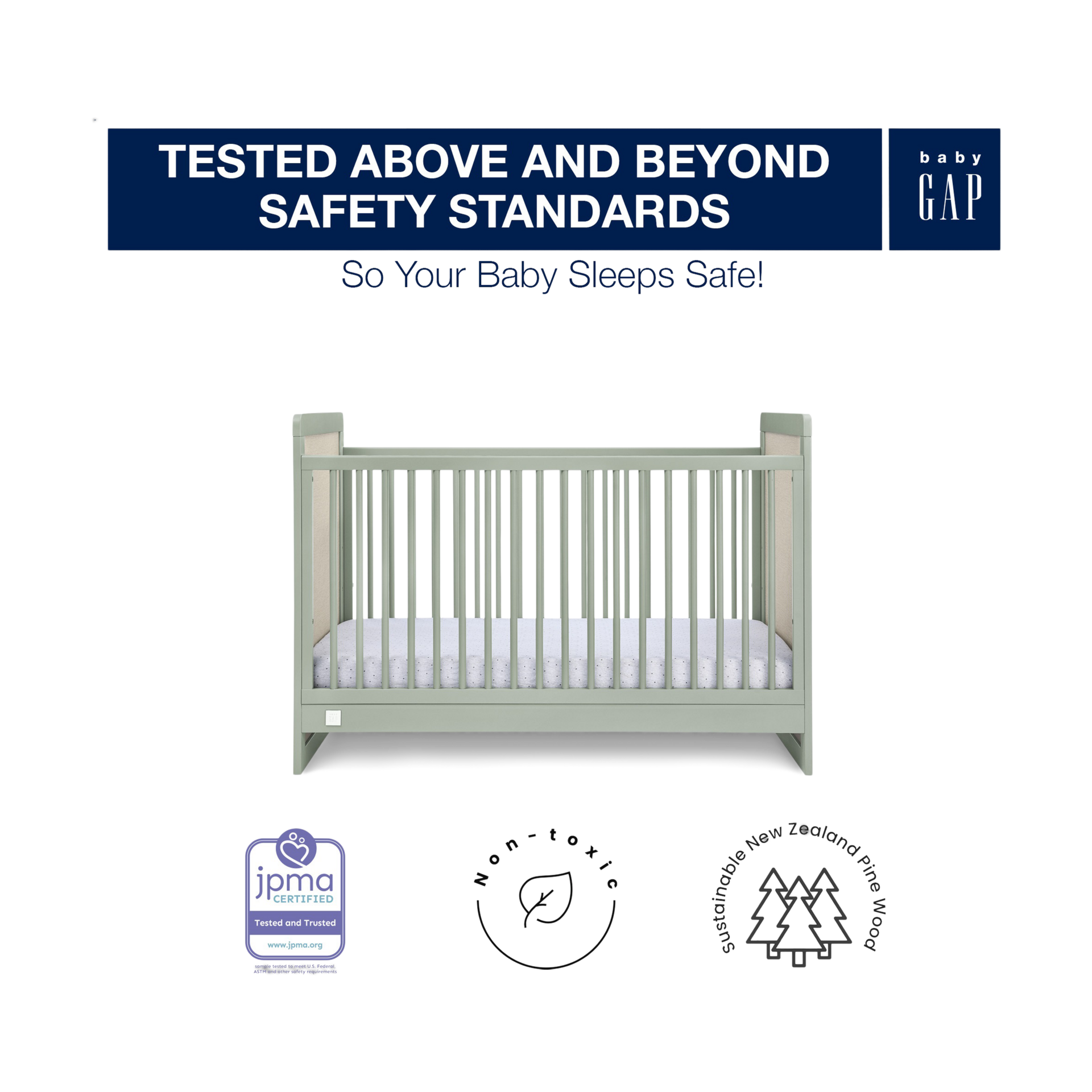 Delta Children babyGap Liam 4-in-1 Convertible Crib - Sage Green/Natural.