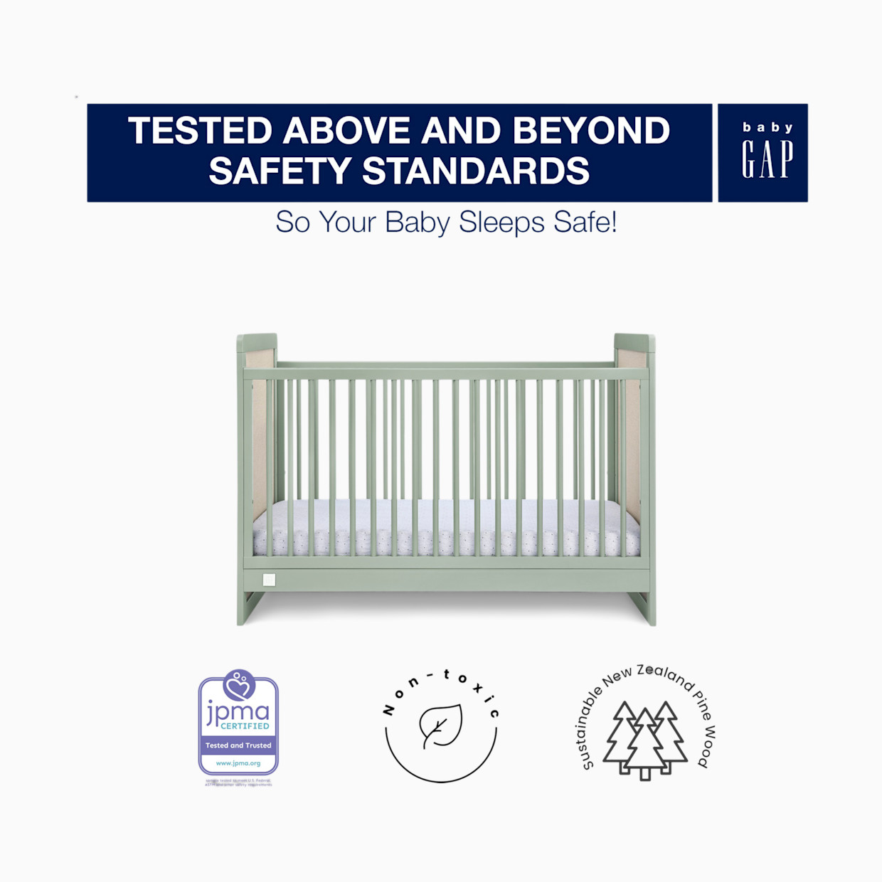 Delta Children babyGap Liam 4-in-1 Convertible Crib - Sage Green/Natural.