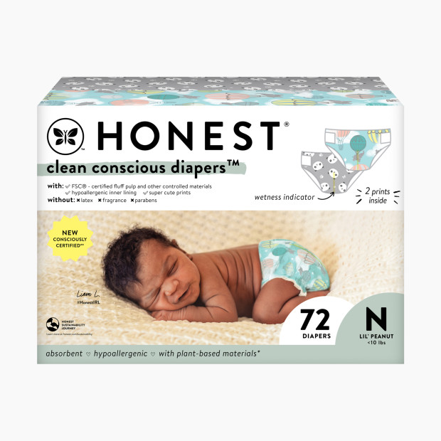 The Honest Company Clean Conscious Disposable Diapers - Above It All + Pandas, Nb, 72 Count.