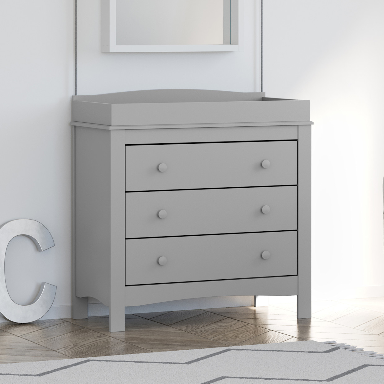 Graco Noah 3 Drawer Chest with Changing Topper - Pebble Gray.