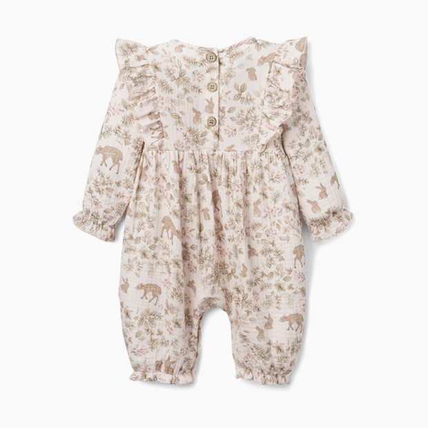 Elegant Baby Organic Muslin Flutter Baby Jumpsuit - Woodland Print, 6-9 M.