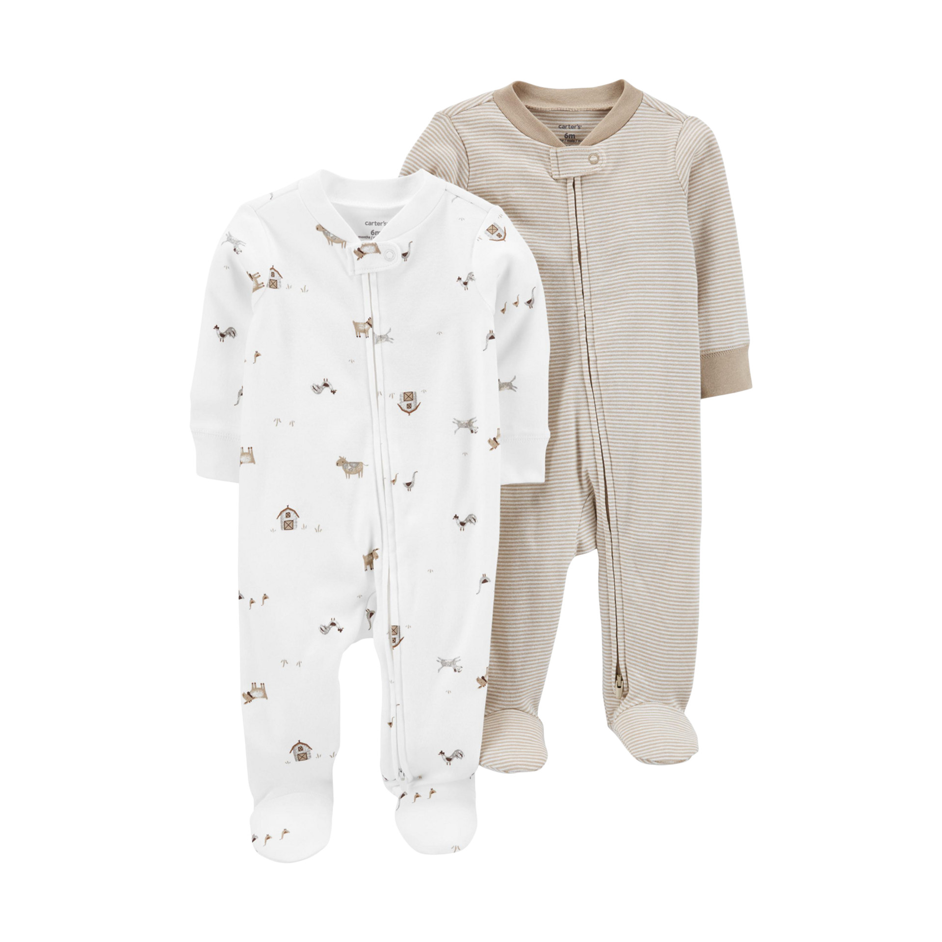 Carter's 2Way Zip Cotton Sleep & Plays (2 Pack) White/Neutral