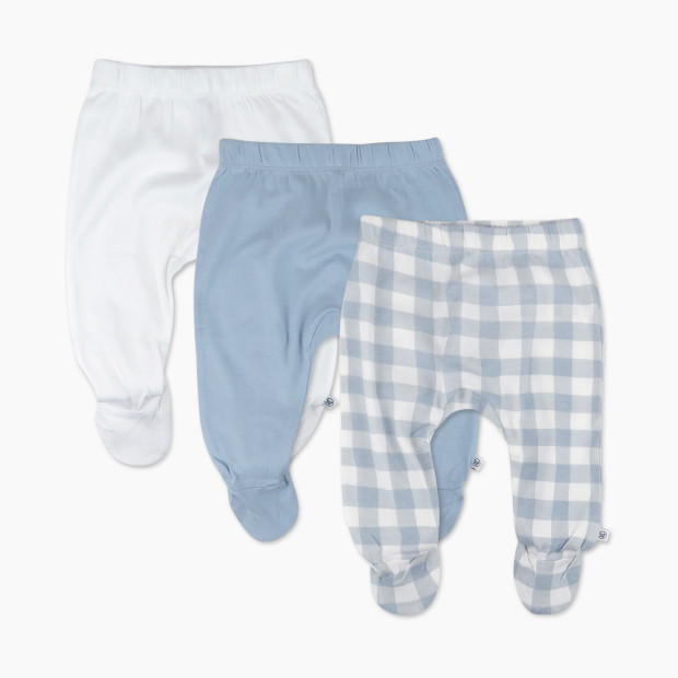 Honest Baby Clothing 3-Pack Organic Cotton Footed Harem Pant - Blue Painted Buffalo Chec, 0-3 M.