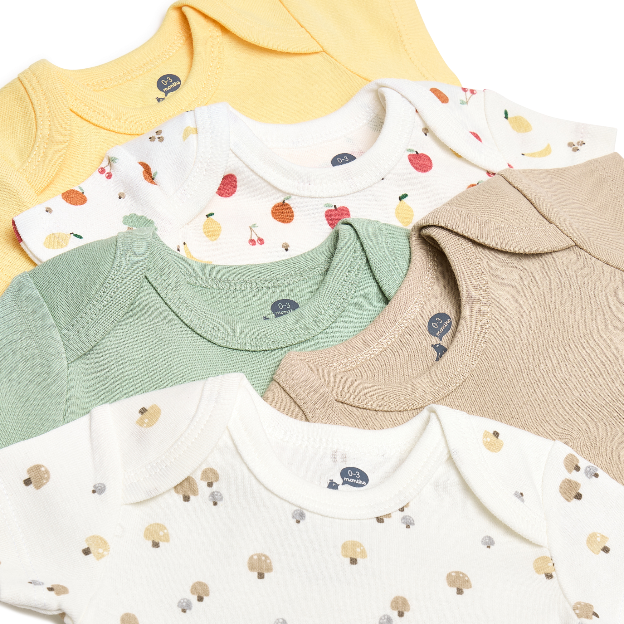 Small Story Organic Cotton Short-Sleeve Printed Bodysuit (5 Pack) - Veggie Garden, 0-3 M.