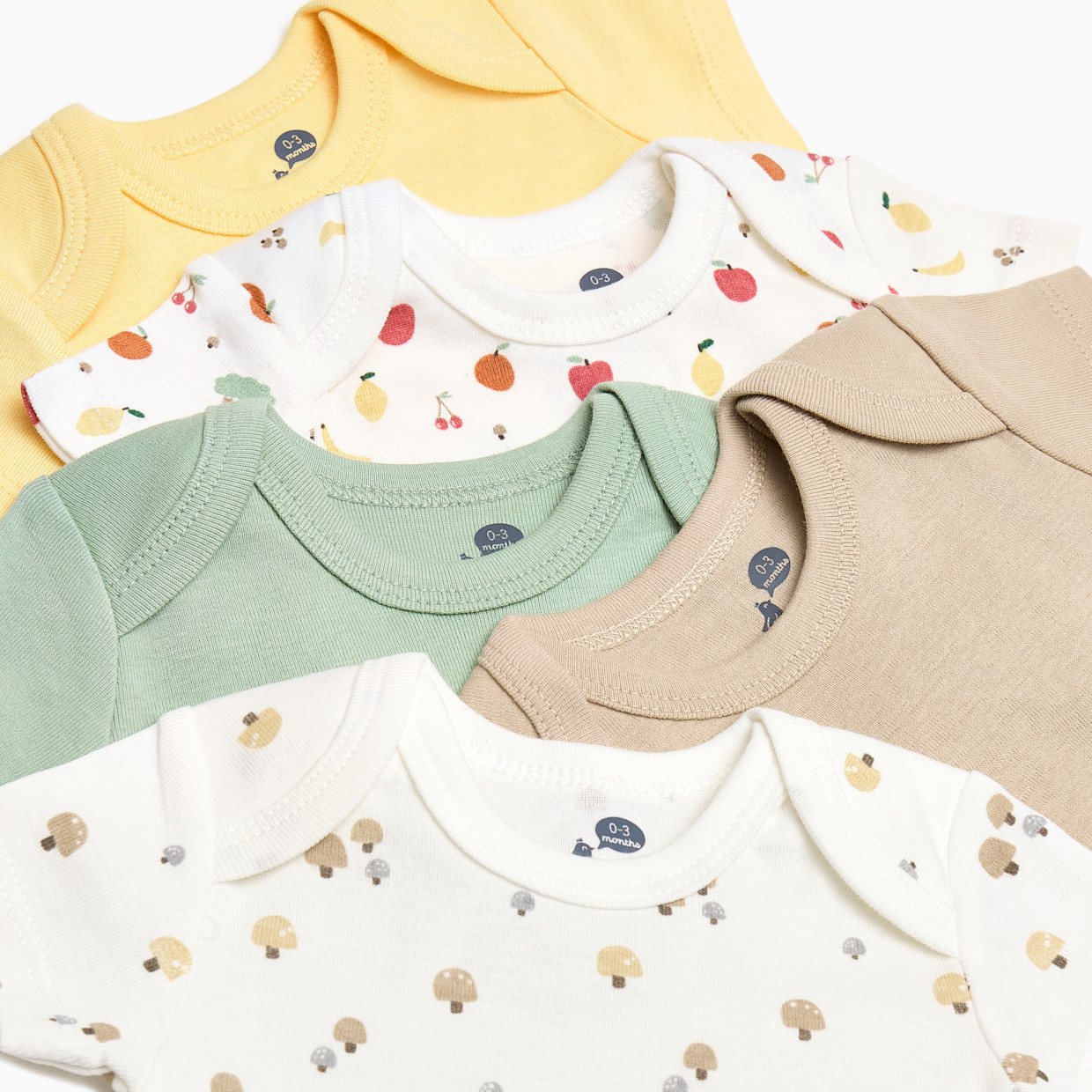 Small Story Organic Cotton Short-Sleeve Printed Bodysuit (5 Pack) - Veggie Garden, 0-3 M.