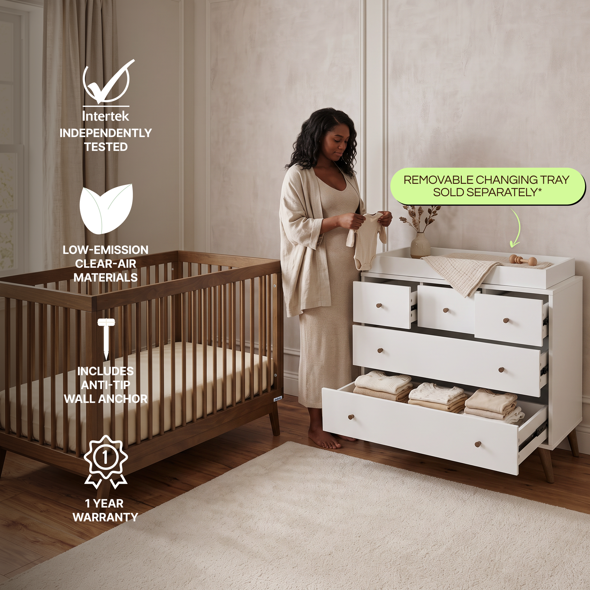 dadada Austin 5-Drawer Dresser - White/Walnut.