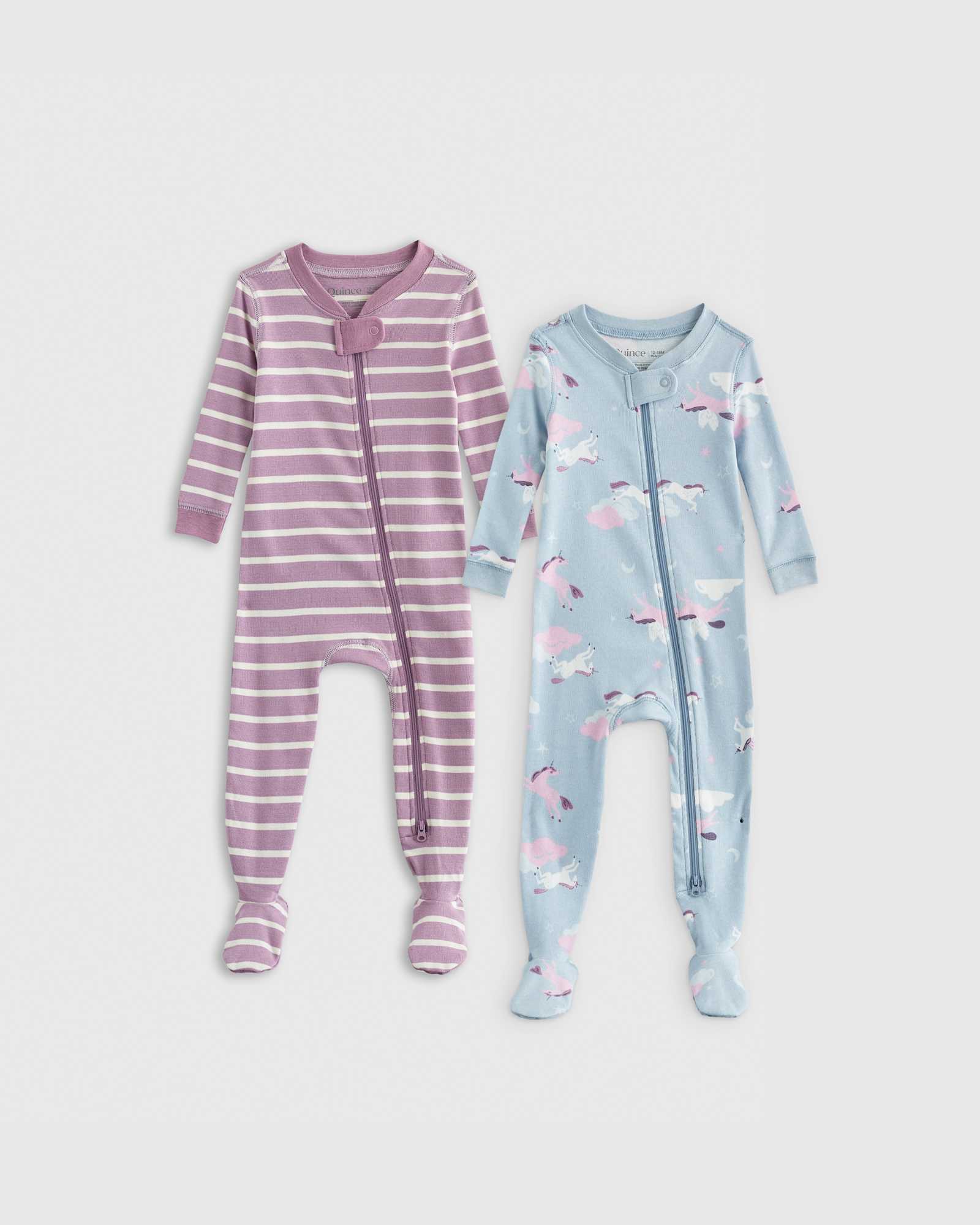 Quince 100% Organic Cotton Tight Fit Footie Pajamas 2-Pack - Baby Girl in Celestial Unicorns.