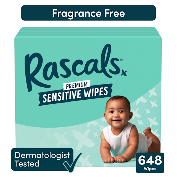 Rascals Premium: Fragrance Free Natural Aloe Sensitive Baby Wipes.