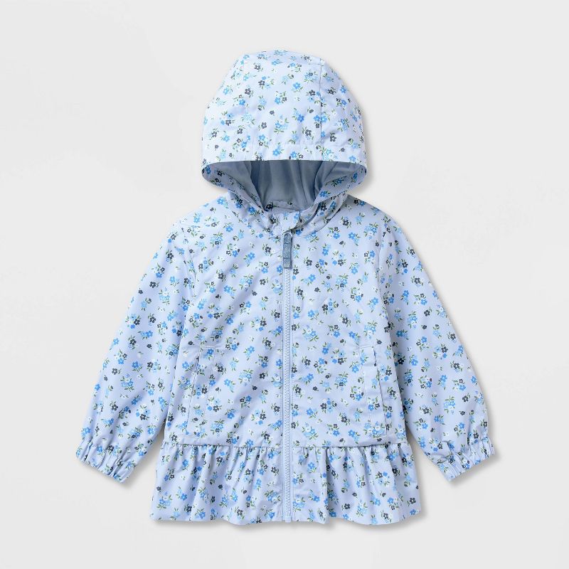 Cat & Jack Baby Girls' Floral Print Ruffle Waist Rain Jacket.